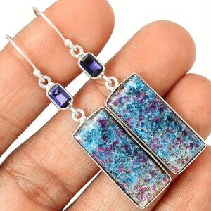 Vintage Rectangular Synthetic Gemstone Decorative Dangle Earrings